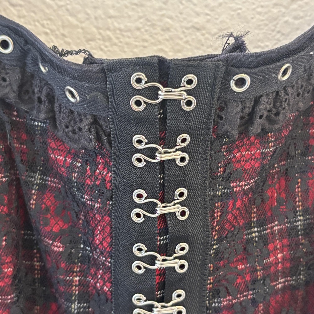 Tripp NYC Plaid Lace Corset Top Size 1X Punk Goth Emo Y2K Grommet - Picture 3 of 15